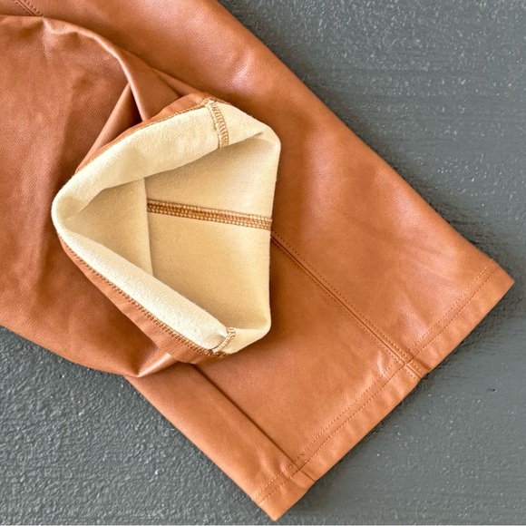 7 For All Mankind Wide Leg Faux Cognac Leather Fully Lined Mid Rise Cropped Pant - Picture 7 of 12